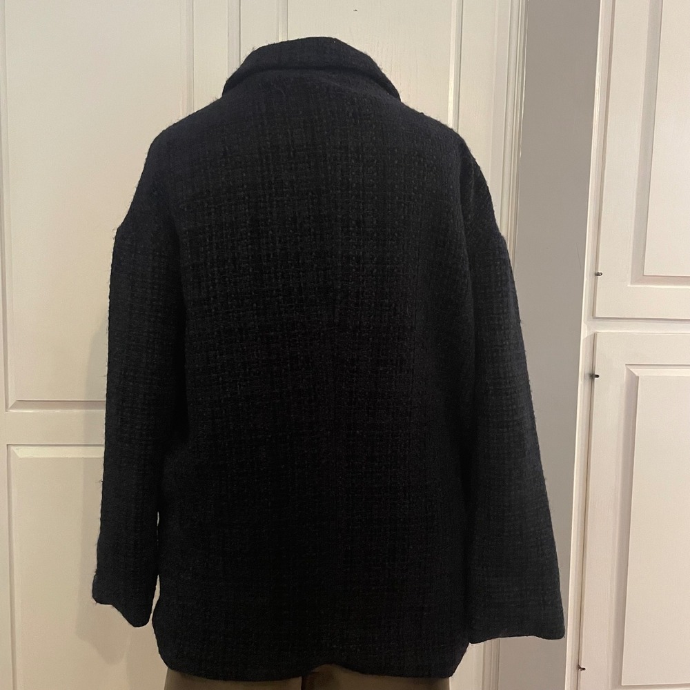 Flawless Black Textured Tweed Blazer Womens Size S Single Button Wool Blend soft - Picture 4 of 9